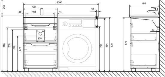 Тумба с раковиной Raval Forte 120 L, под стиральную машину