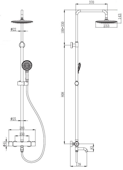 Душевая стойка Esko Steel STT1000 c термостатом