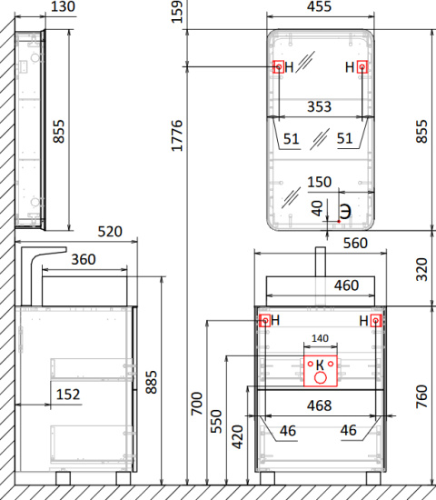 Мебель для ванной Raval Pure 56