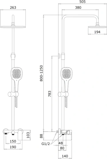 Душевая стойка Stworki Муле HDB263LY-BK