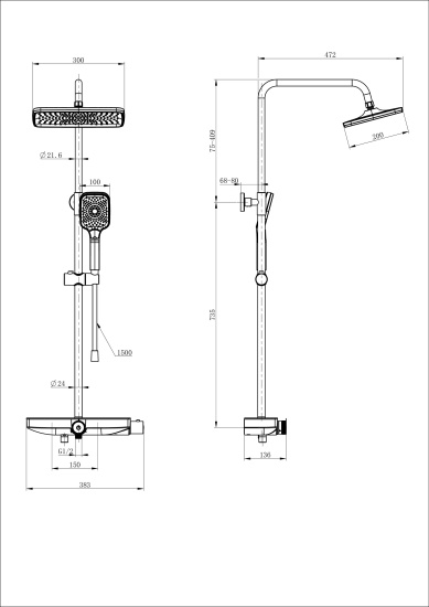 Душевая стойка Wonzon & Woghand ThermoKlick WW-B3098-A-CR с термостатом
