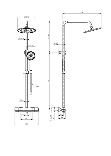 Душевая стойка Wonzon & Woghand Stay 1 WW-B3051-A-CR с термостатом