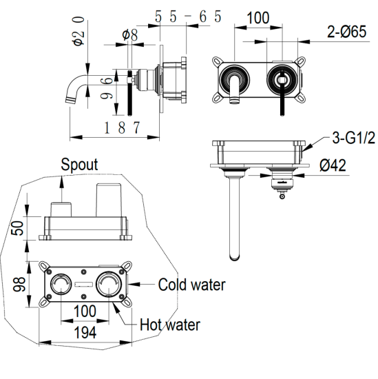 Смеситель для раковины Boheme Eterna 175-BR с внутренней частью