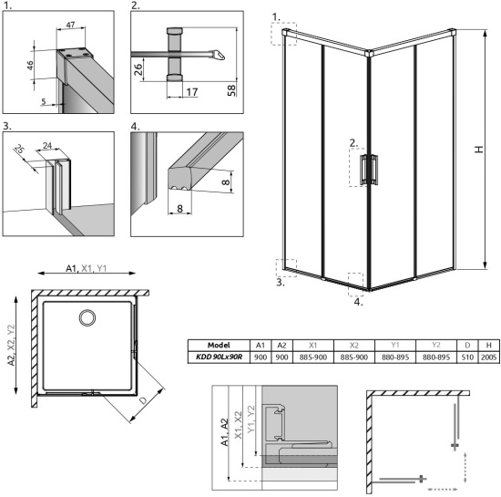 Душевой уголок Radaway Idea Black KDD 90x90
