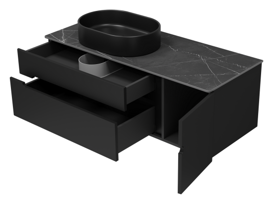 Тумба под раковину Misty Роял 120 черная подвесная, со столешницей