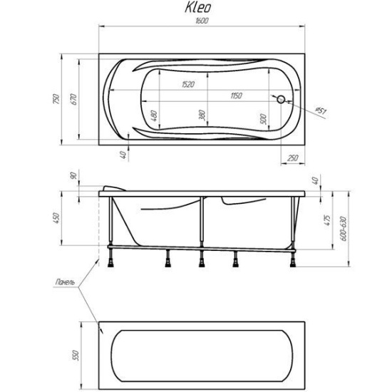 Акриловая ванна 1MarKa Kleo 160 см
