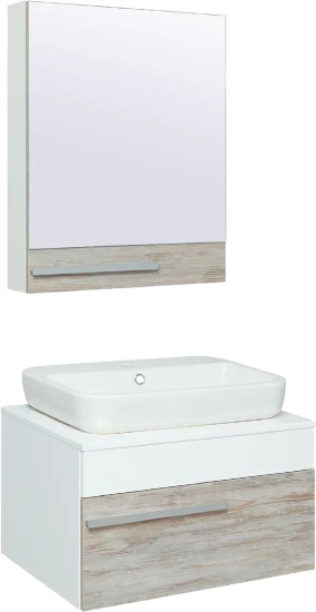 Мебель для ванной Runo Вудлайн 65, скандинавский дуб, раковина Caspia 60 Square