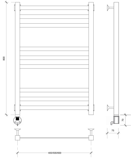 Полотенцесушитель электрический Secado Корсико 3 80/50 L, хром
