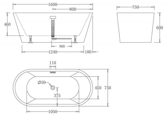 Акриловая ванна Belbagno BB71-1600 160 см