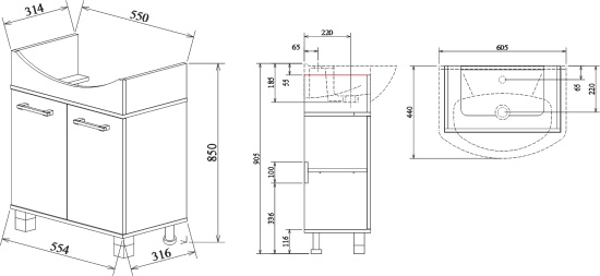 Мебель для ванной Sanflor Толедо 60 венге, северное дерево светлое