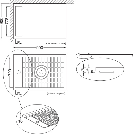 Поддон для душа Jacob Delafon Singulier 170х80 серый сланец с сифоном