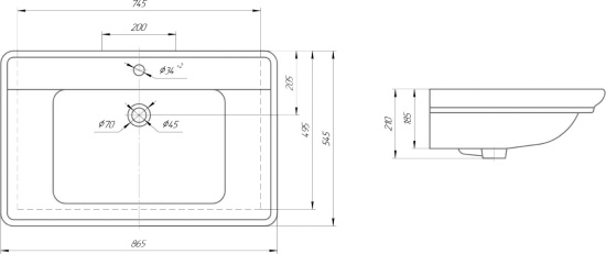Тумба с раковиной ASB-Woodline Гранда 85 серая