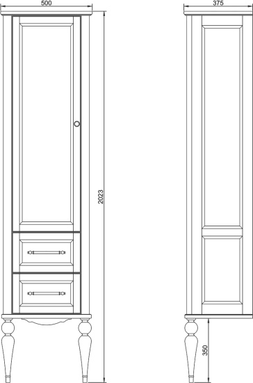 Пенал ValenHouse Эстетика 60 L синий, фурнитура бронза