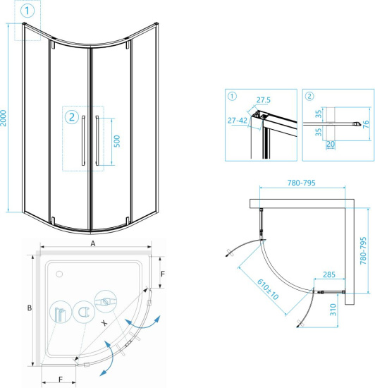 Душевой уголок RGW Stilvoll SV-53 B 80x80x200 профиль черный