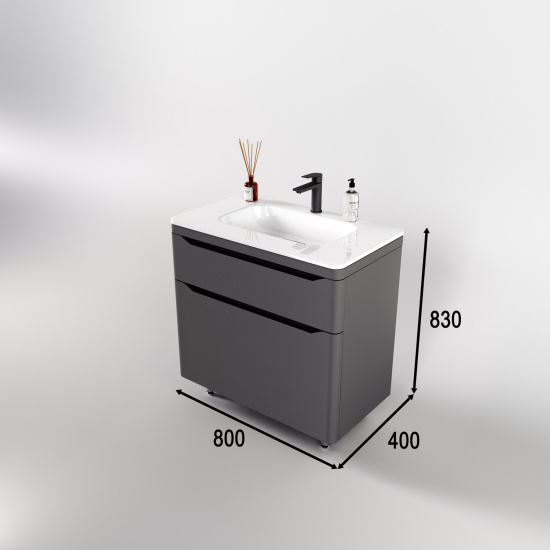 Тумба с раковиной Style Line Марелла 80 2 ящика Люкс антискрейтч серая, Plus напольная