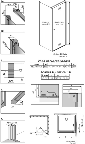 Душевой уголок Radaway Nes KDJ B 90x100 R