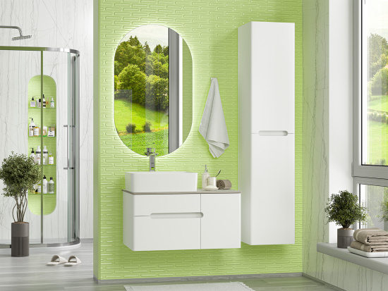 Тумба под раковиной Misty Роял 80 белая подвесная, со столешницей