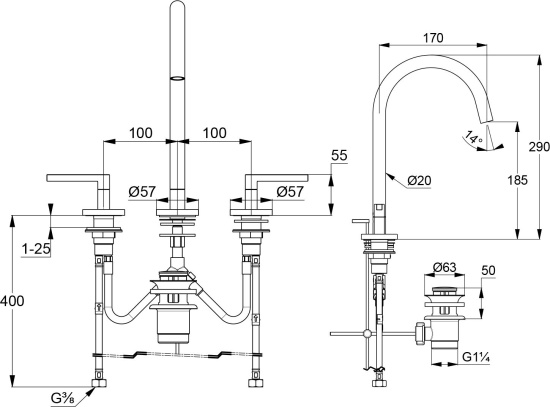 Смеситель для раковины Kludi Nova Fonte Puristic 201430515