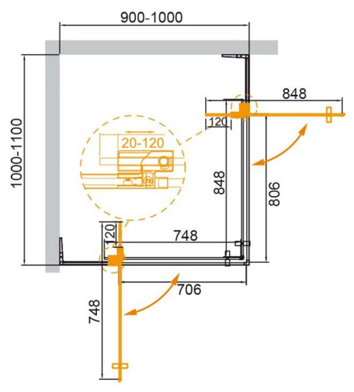 Душевой уголок Cezares Slider-AH-2-80/90-100/110-GRIGIO-Cr
