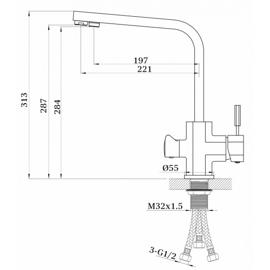 Смеситель для кухни Ganzer Rein GZ16034B с подключением к фильтру