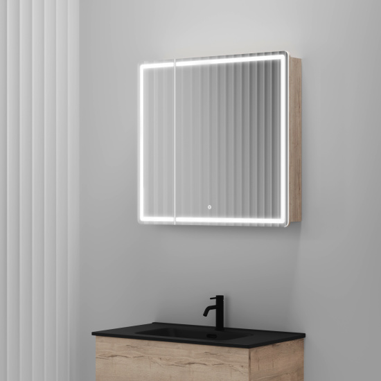 Зеркало-шкаф Sancos Mirror 80 дуб галифакс натуральный, с LED подсветкой