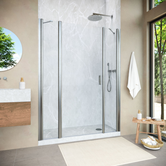 Душевая дверь в нишу Vegas Glass EP-2F NOVO h2000 185 04 01 L, профиль никель, стекло прозрачное