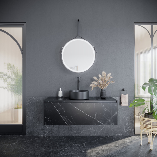 Тумба с раковиной Sancos Stone 120 со столешницей из керамогранита белый марамор, подвесная
