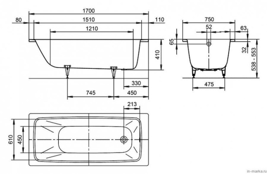 Стальная ванна Kaldewei Cayono 750 с покрытием Easy-Clean