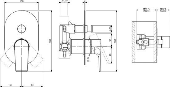 Смеситель для ванны Villeroy & Boch Liberty TVS10700200061 с внутренней частью