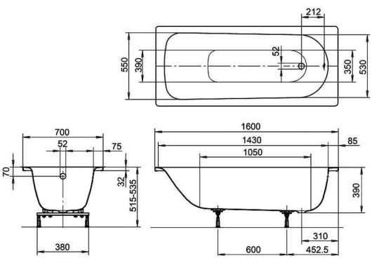 Стальная ванна Kaldewei Eurowa 311-1