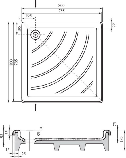 Поддон для душа Ravak Angela-80 EX под облицовку