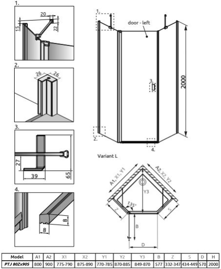 Душевой уголок Radaway Nes Black PTJ 80x90, L