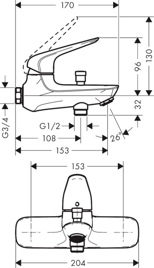 Смеситель для ванны Hansgrohe Novus 71041000