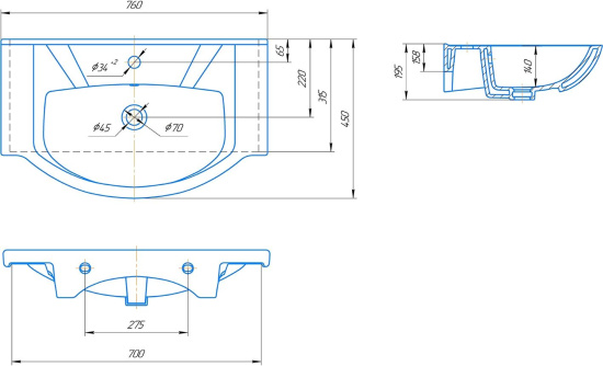 Тумба с раковиной Aqwella Basic 75 дуб золотой