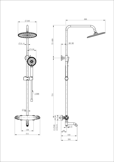 Душевая стойка Wonzon & Woghand Capsule WW-B3031-A1-BG с термостатом