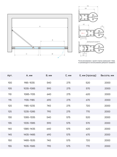 Душевая дверь в нишу Vegas Glass  EP-F-1 NOVO h2000 140 03 02 R, профиль золото матовое, стекло шиншилла