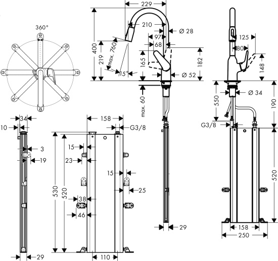 Смеситель для кухни Hansgrohe Focus M42 71820800 сталь