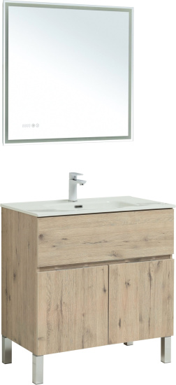 Тумба с раковиной Aquanet Алвита new 80 напольная, дуб веллингтон белый, с дверками и ящиком