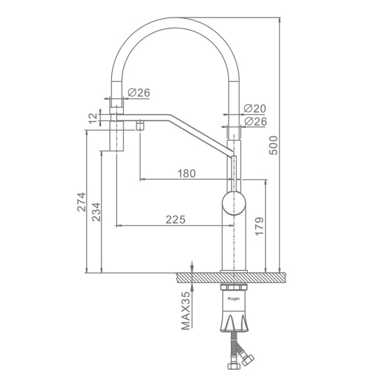 Смеситель для кухни Raglo R20.62.05 с подключением к фильтру, сатин