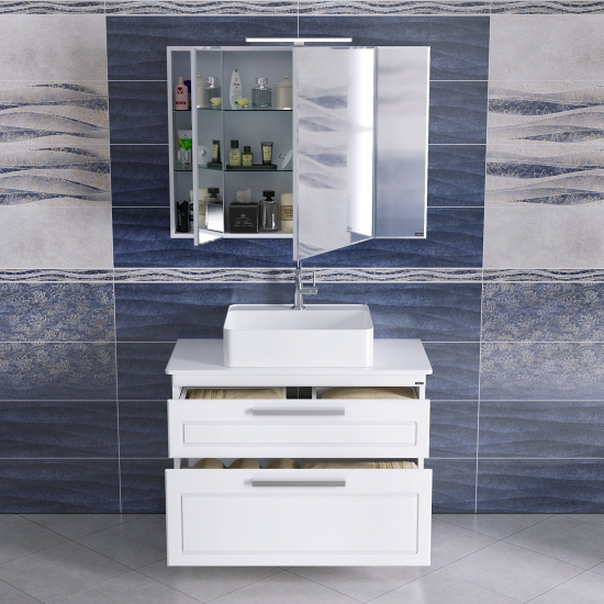 Тумба с раковиной СанТа Нептун 100 напольная, со столешницей