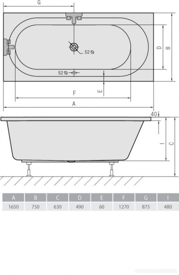 Акриловая ванна Alpen Astra B 165x75 см