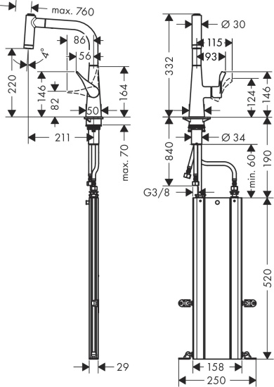 Смеситель для кухни Hansgrohe Metris M71 73800800 сталь