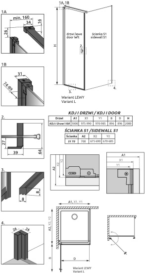 Душевой уголок Radaway Nes Black KDJ I Frame 100x70 L