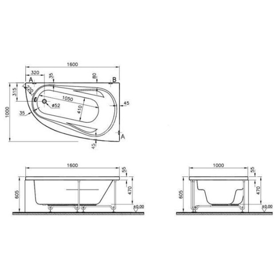Акриловая ванна Vitra Comfort 160x100 см R