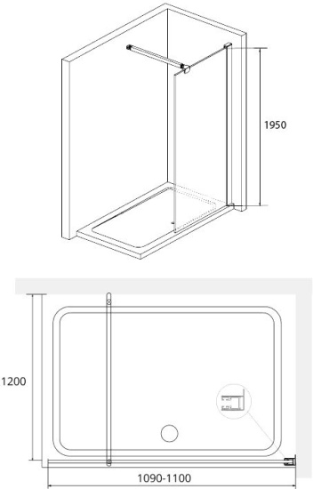 Душевая перегородка RGW WA-001 110x200, стекло прозрачное