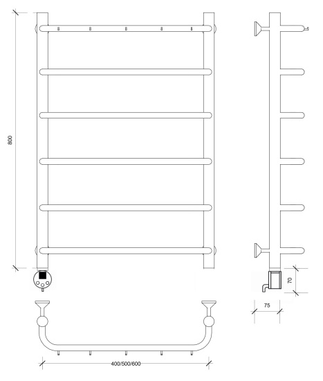 Полотенцесушитель электрический Secado Мерида 1 К 80/50 L, хром