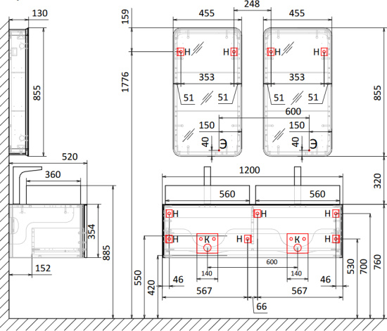 Мебель для ванной Raval Pure 120 подвесная