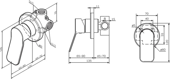 Смеситель для душа AM.PM X-Joy F85A65000 с внутренней частью