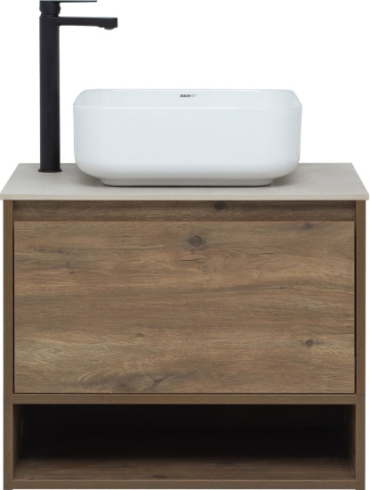 Тумба с раковиной Stworki Карлстад 60 дуб рустикальный, простоун беж, с отверстием под смеситель в столешнице