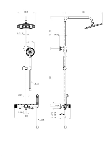 Душевая стойка Wonzon & Woghand WW-B3097-A-CR с техническим душем и термостатом